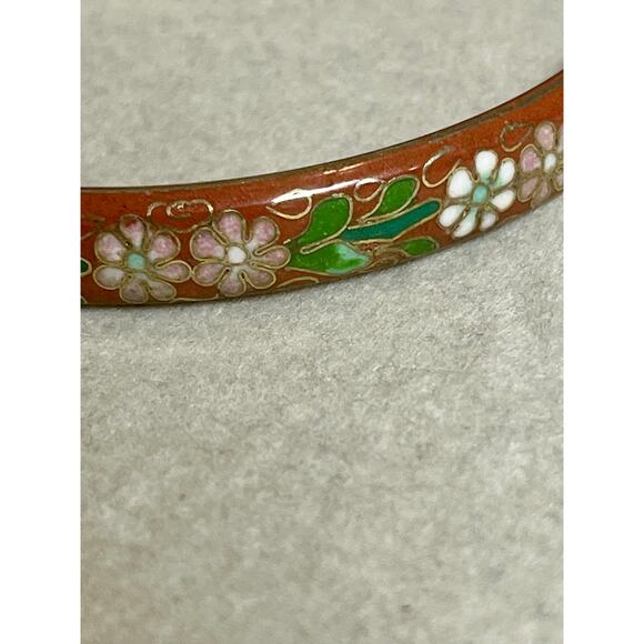 Vintage Cloisonné Enamel Bangle Bracelet Set of 3 Floral Chinoiserie Stackable - Picture 8 of 12
